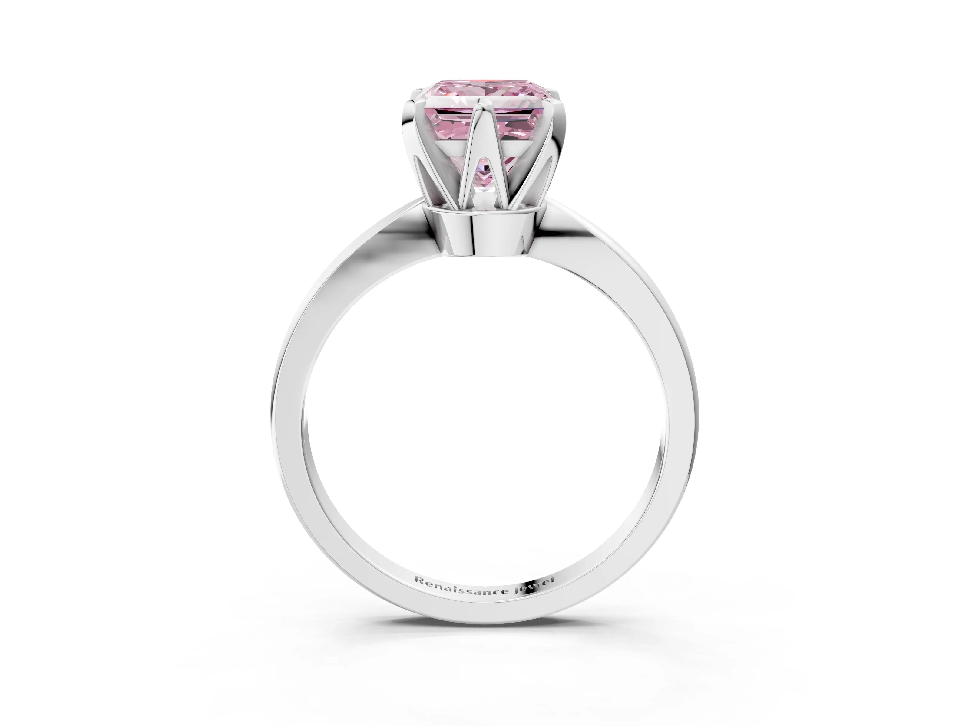 White gold Fancy Pink Princess Cut Solitaire Engagement Ring with Six-Prong Setting and Tapered Band_3
