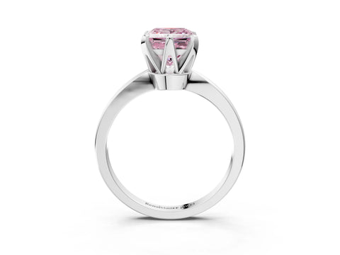 White gold Fancy Pink Princess Cut Solitaire Engagement Ring with Six-Prong Setting and Tapered Band_3