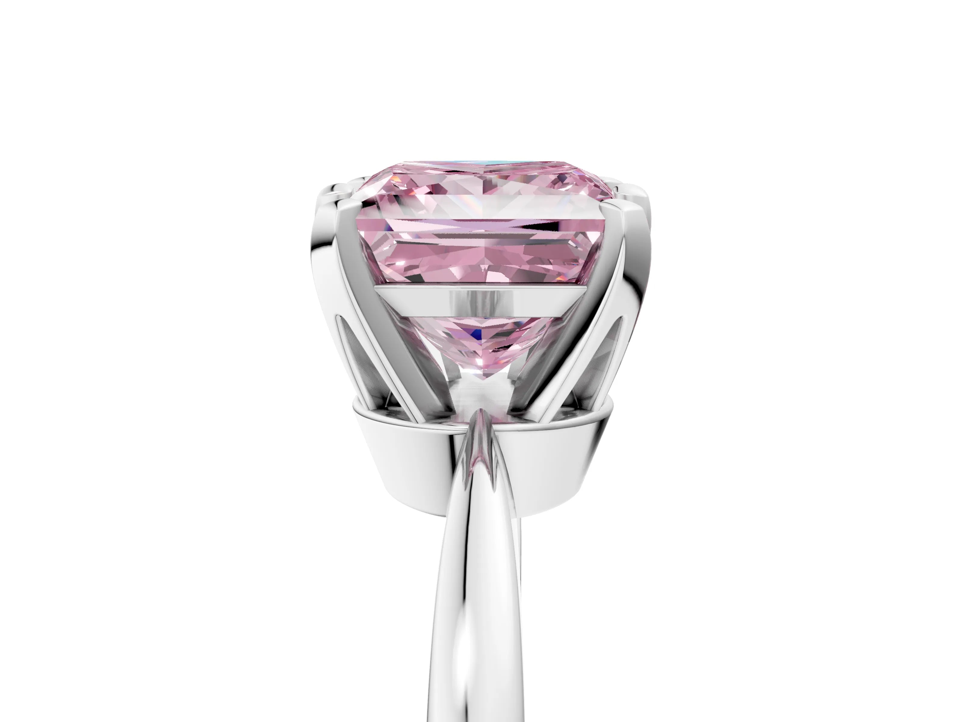 White gold Fancy Pink Princess Cut Solitaire Engagement Ring with Six-Prong Setting and Tapered Band_5