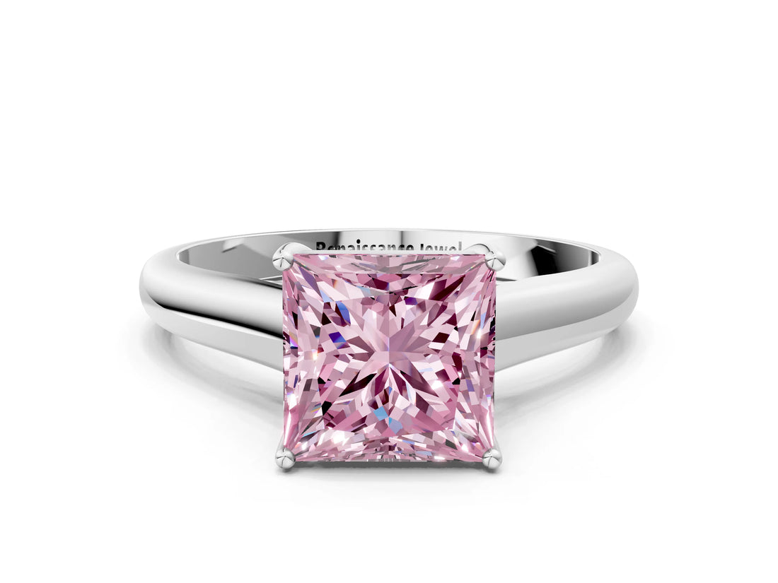 White gold Fancy Pink Princess Cut Solitaire Engagement Ring with Tapered Band and Four-Prong Setting_15