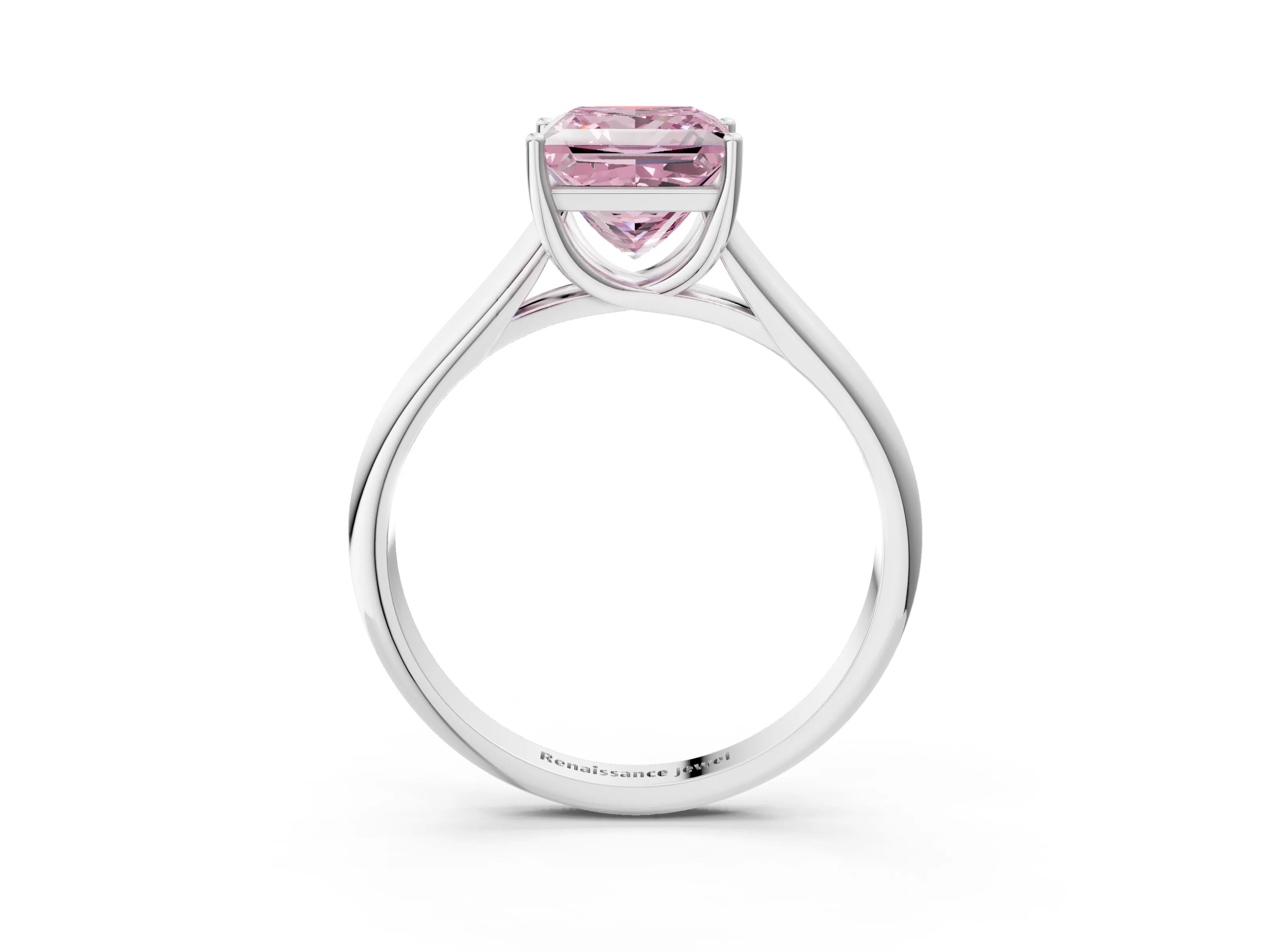 White gold Fancy Pink Princess Cut Solitaire Engagement Ring with Tapered Band and Four-Prong Setting_6
