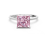 White gold Fancy Pink Princess  Cut Solitaire Engagement Ring with Thin Band and Four-Prong Setting_3