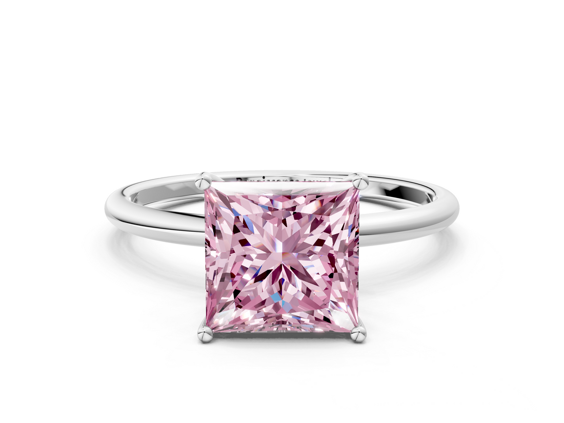 White gold Fancy Pink Princess  Cut Solitaire Engagement Ring with Thin Band and Four-Prong Setting_3