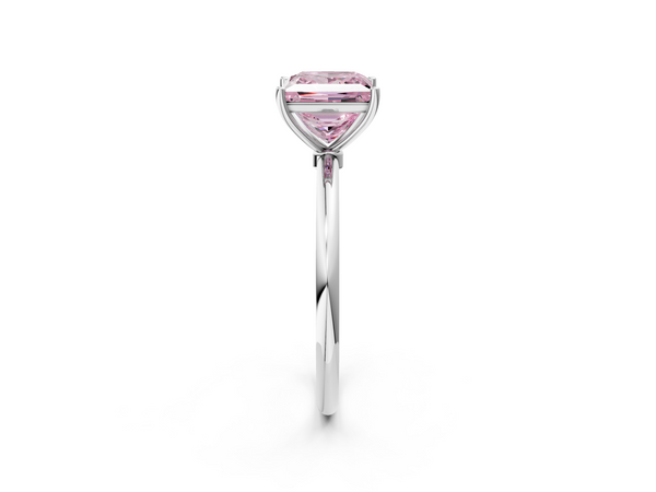 White gold Fancy Pink Princess  Cut Solitaire Engagement Ring with Thin Band and Four-Prong Setting