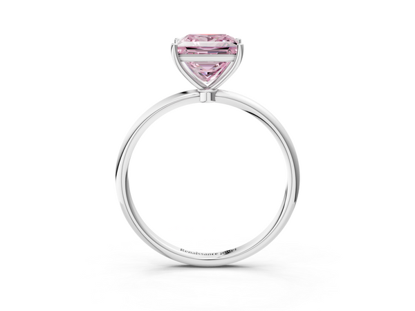White gold Fancy Pink Princess  Cut Solitaire Engagement Ring with Thin Band and Four-Prong Setting