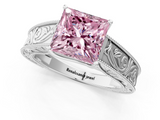 White gold Fancy Pink Princess  Cut Solitaire Engraved Band with Four-Prong Setting_1