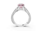 White gold Fancy Pink Princess  Cut Solitaire Engraved Band with Four-Prong Setting_3