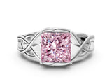 White gold Fancy Pink Princess Cut Solitaire Intertwined Band Prong Setting Ring