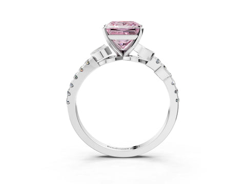 White gold Fancy Pink Princess Cut Solitaire Leaf-Inspired Diamond Ring with Pavé Band and Four-Prong Setting_15