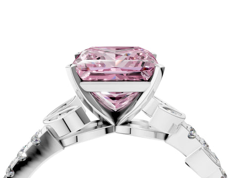 White gold Fancy Pink Princess Cut Solitaire Leaf-Inspired Diamond Ring with Pavé Band and Four-Prong Setting_16