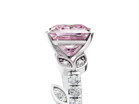 White gold Fancy Pink Princess Cut Solitaire Leaf-Inspired Diamond Ring with Pavé Band and Four-Prong Setting_17
