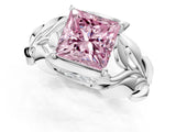 White gold Fancy Pink Princess Cut Solitaire Leaf-Inspired Engagement Ring with Prong Setting_13