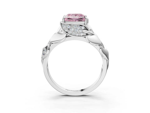White gold Fancy Pink Princess Cut Solitaire Leaf-Inspired Engagement Ring with Prong Setting_3