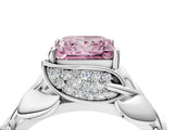 White gold Fancy Pink Princess Cut Solitaire Leaf-Inspired Engagement Ring with Prong Setting_4