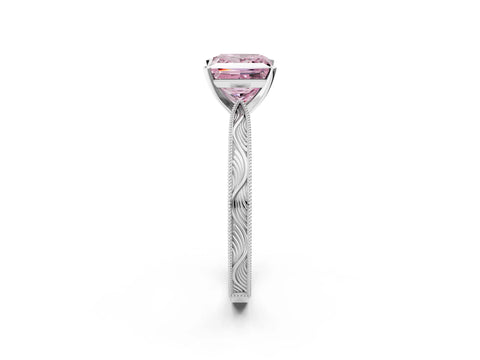 White gold Fancy Pink Princess Cut Solitaire Milgrain Engraved Band with Four-Prong Setting_14