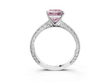 White gold Fancy Pink Princess Cut Solitaire Milgrain Engraved Band with Four-Prong Setting_15