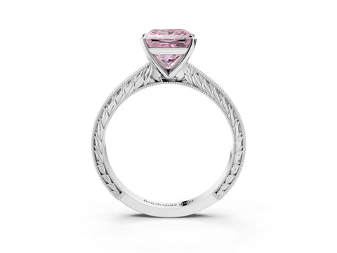 White gold Fancy Pink Princess Cut Solitaire Milgrain Engraved Band with Four-Prong Setting_15