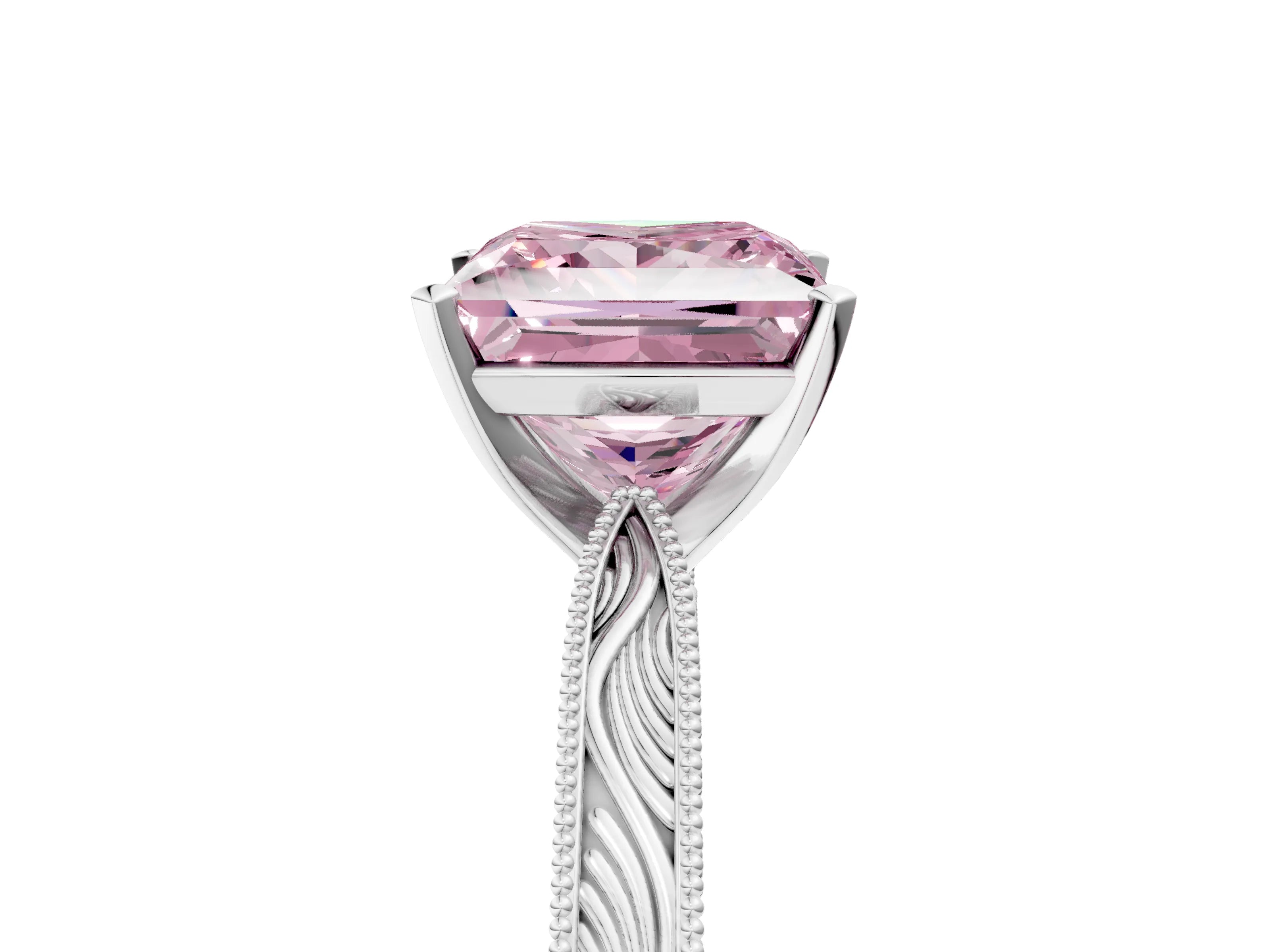White gold Fancy Pink Princess Cut Solitaire Milgrain Engraved Band with Four-Prong Setting_17