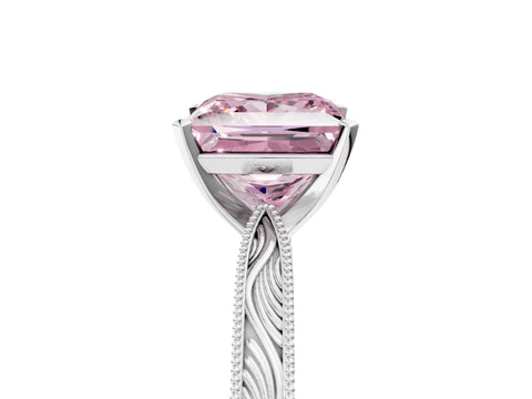 White gold Fancy Pink Princess Cut Solitaire Milgrain Engraved Band with Four-Prong Setting_17