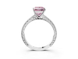 White gold Fancy Pink Princess Cut Solitaire Milgrain Engraved Band with Four-Prong Setting_3
