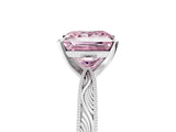 White gold Fancy Pink Princess Cut Solitaire Milgrain Engraved Band with Four-Prong Setting_5