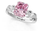 White gold Fancy Pink Princess Cut Solitaire Milgrain Leaf Band with Prong Setting_13