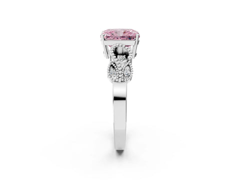 White gold Fancy Pink Princess Cut Solitaire Milgrain Leaf Band with Prong Setting_14