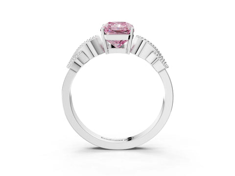 White gold Fancy Pink Princess Cut Solitaire Milgrain Leaf Band with Prong Setting_15