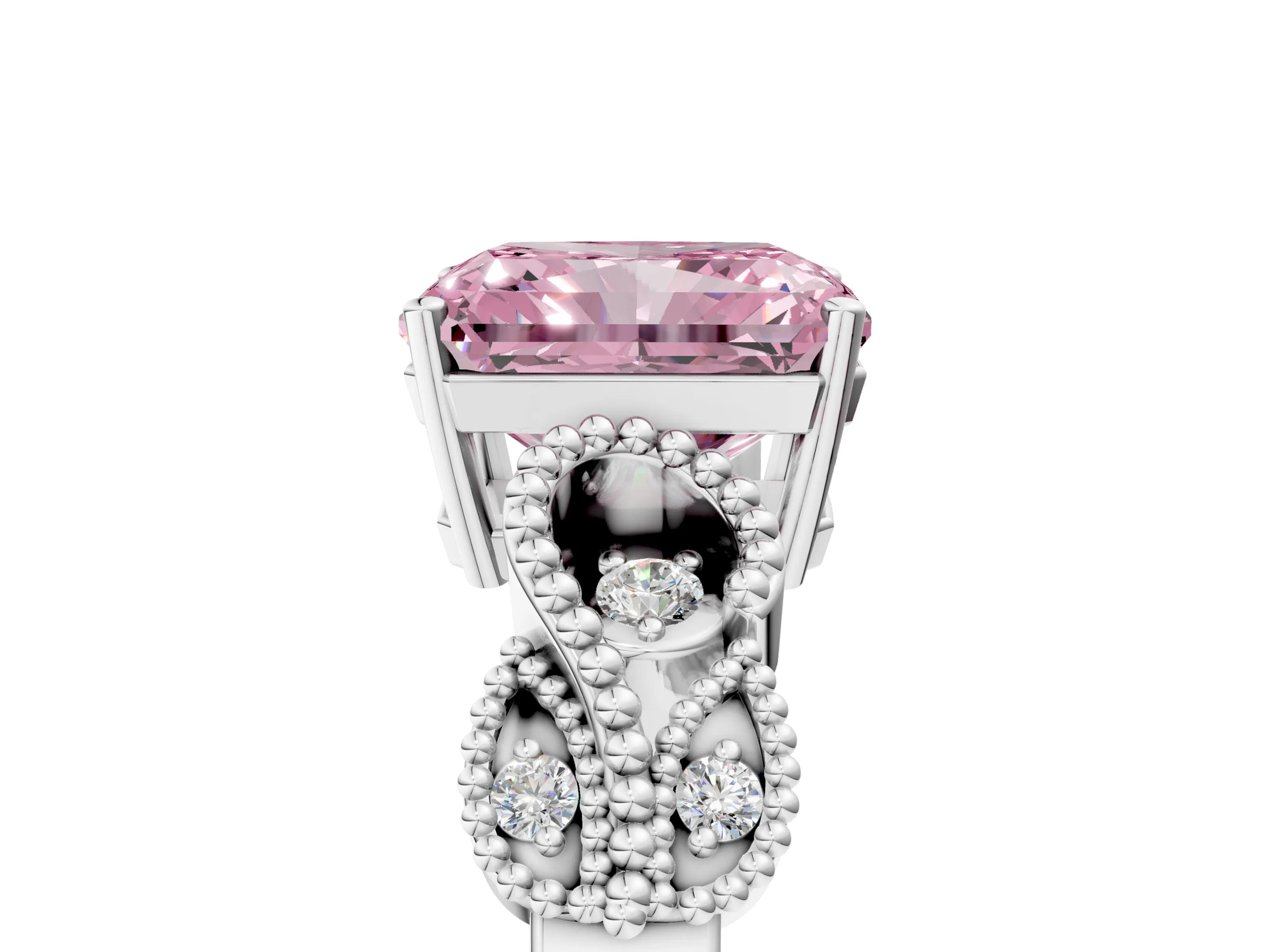 White gold Fancy Pink Princess Cut Solitaire Milgrain Leaf Band with Prong Setting_17