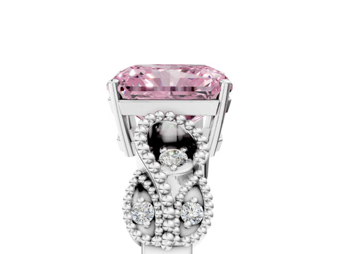 White gold Fancy Pink Princess Cut Solitaire Milgrain Leaf Band with Prong Setting_17