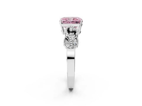 White gold Fancy Pink Princess Cut Solitaire Milgrain Leaf Band with Prong Setting_2