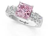 White gold Fancy Pink Princess Cut Solitaire Princess Side Stone Engraved Band Prong Setting Ring_13