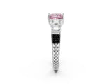 White gold Fancy Pink Princess Cut Solitaire Princess Side Stone Engraved Band Prong Setting Ring_14