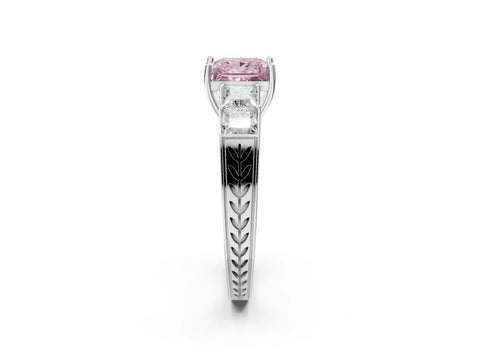 White gold Fancy Pink Princess Cut Solitaire Princess Side Stone Engraved Band Prong Setting Ring_14