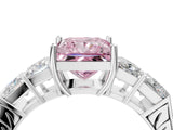 White gold Fancy Pink Princess Cut Solitaire Princess Side Stone Engraved Band Prong Setting Ring_16