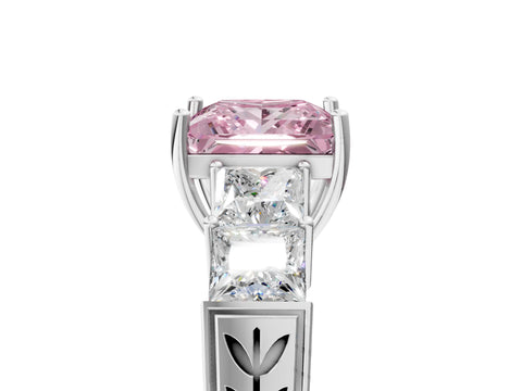 White gold Fancy Pink Princess Cut Solitaire Princess Side Stone Engraved Band Prong Setting Ring_17