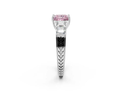 White gold Fancy Pink Princess Cut Solitaire Princess Side Stone Engraved Band Prong Setting Ring_2