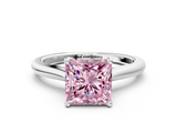 White gold Fancy Pink Princess  Cut Solitaire Ring with Cathedral Band and Four-Prong Setting