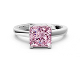 White gold Fancy Pink Princess  Cut Solitaire Ring with Four-Prong Setting and Classic Band