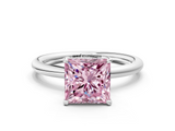 White gold Fancy Pink Princess  Cut Solitaire Ring with Thin Band and Four-Prong Setting