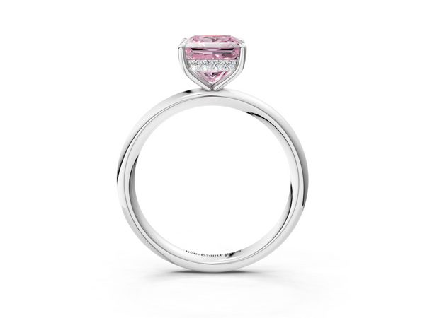 White gold Fancy Pink Princess Cut Diamond Solitaire Ring with Thin Band and Four-Prong Setting