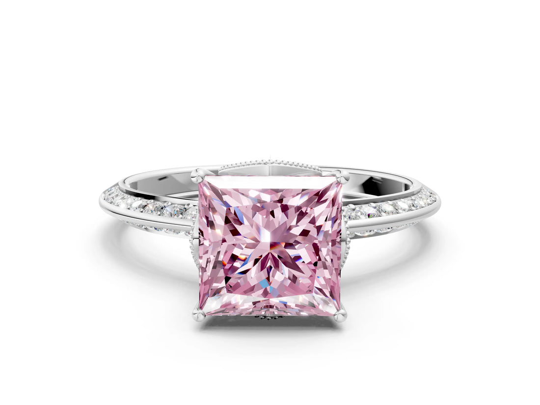 White gold Fancy Pink Princess Cut Solitaire Split Shank Pave Diamond Engagement Ring with Four-Prong Setting_72