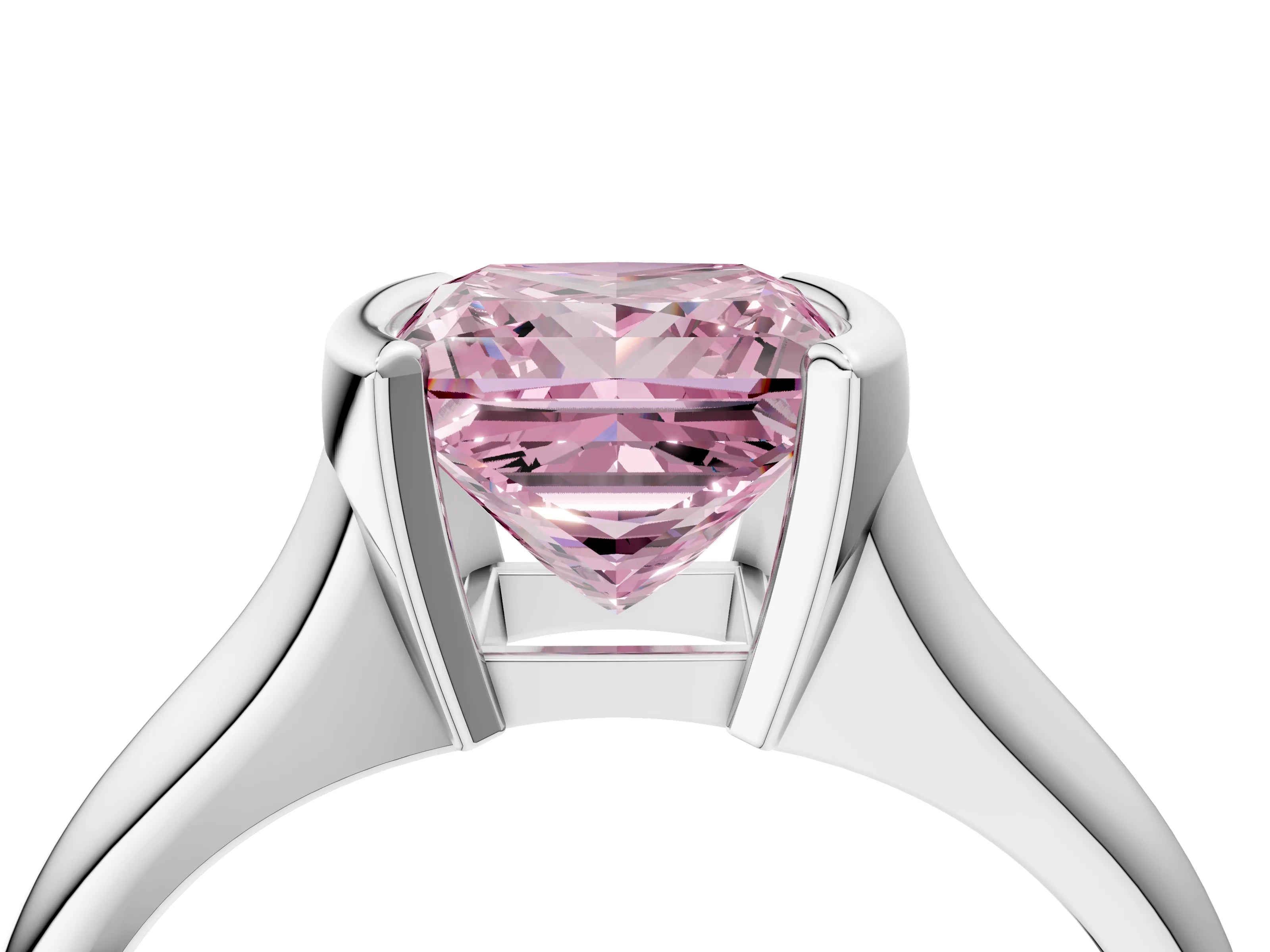 White gold Fancy Pink Princess Cut Solitaire Tension Set Diamond Ring with Split Shank Band_28