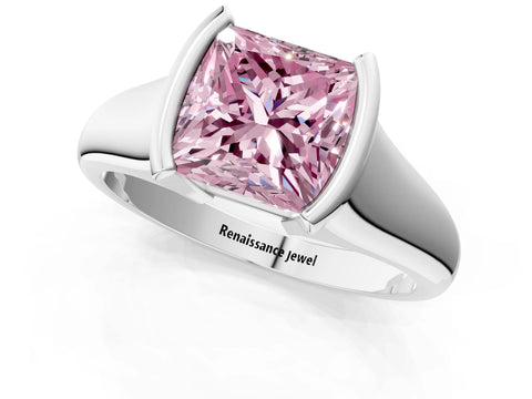 White gold Fancy Pink Princess Cut Solitaire Tension Set Diamond Ring with Split Shank Band_36