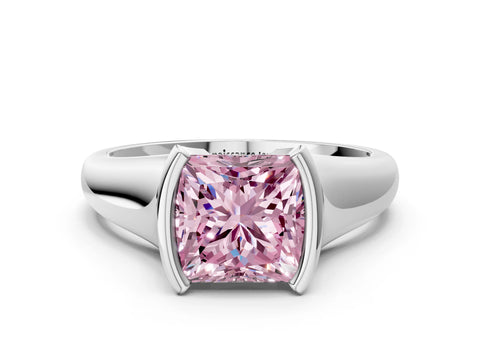 White gold Fancy Pink Princess Cut Solitaire Tension Set Diamond Ring with Split Shank Band_47