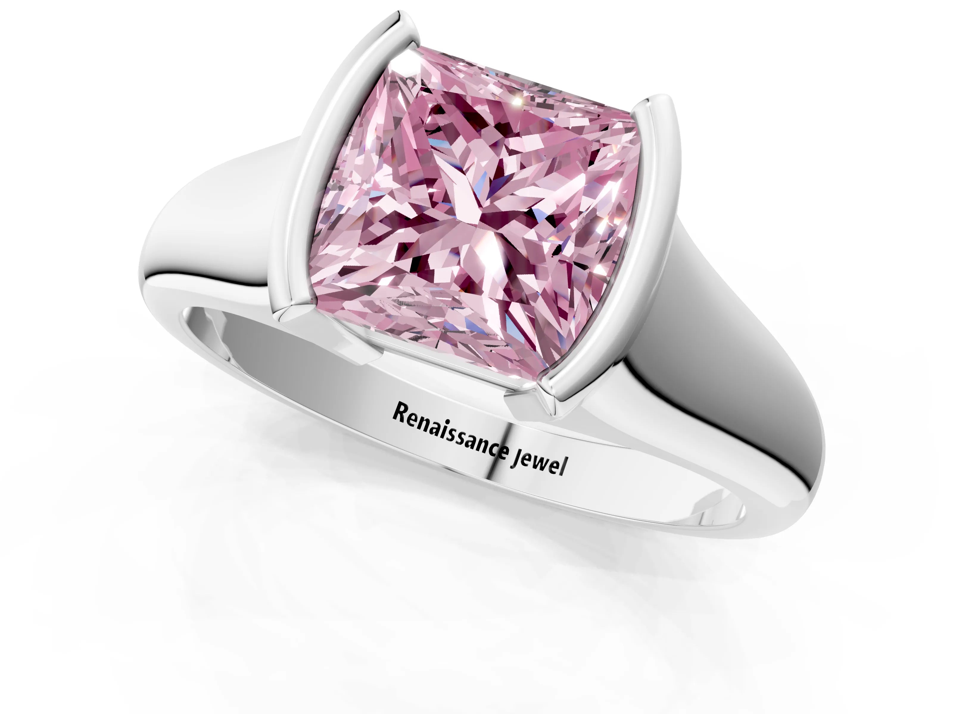 White gold Fancy Pink Princess Cut Solitaire Tension Set Diamond Ring with Split Shank Band_48