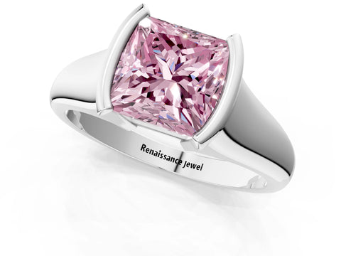 White gold Fancy Pink Princess Cut Solitaire Tension Set Diamond Ring with Split Shank Band_48