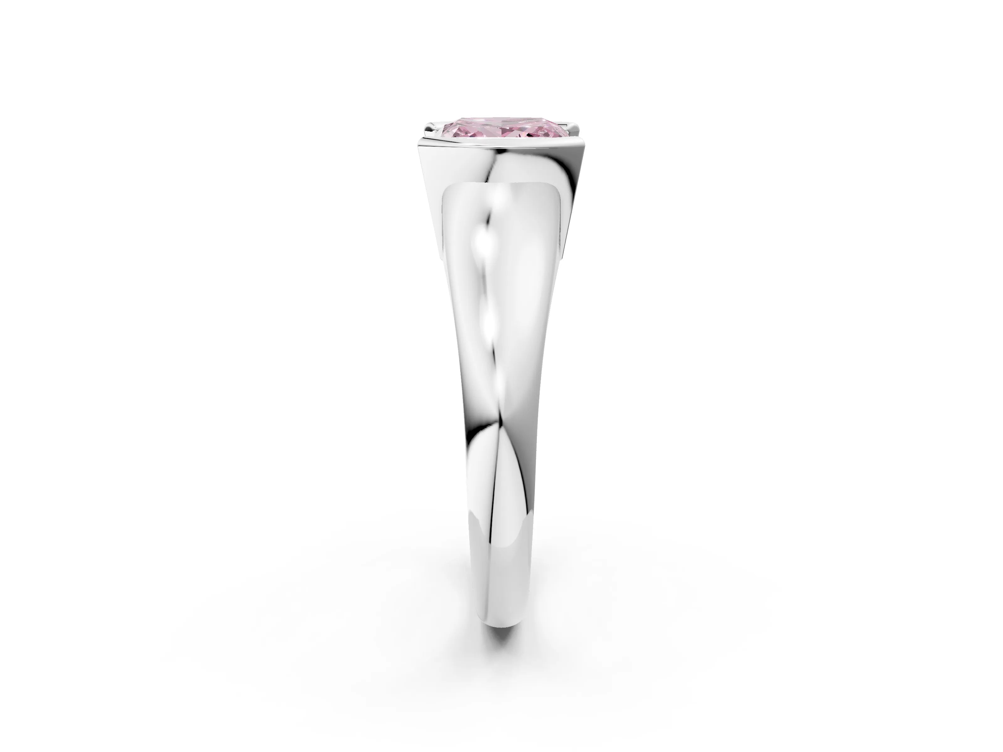 White gold Fancy Pink Princess Cut Solitaire Tension Set Diamond Ring with Split Shank Band_49