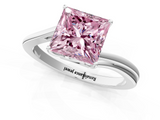 White gold Fancy Pink Princess  Cut Solitaire Twist Band Ring with Four-Prong Setting_1