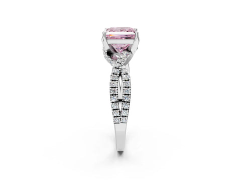 White gold Fancy Pink Princess Cut Solitaire Twist Pave Diamond Engagement Ring with Prong Setting_14
